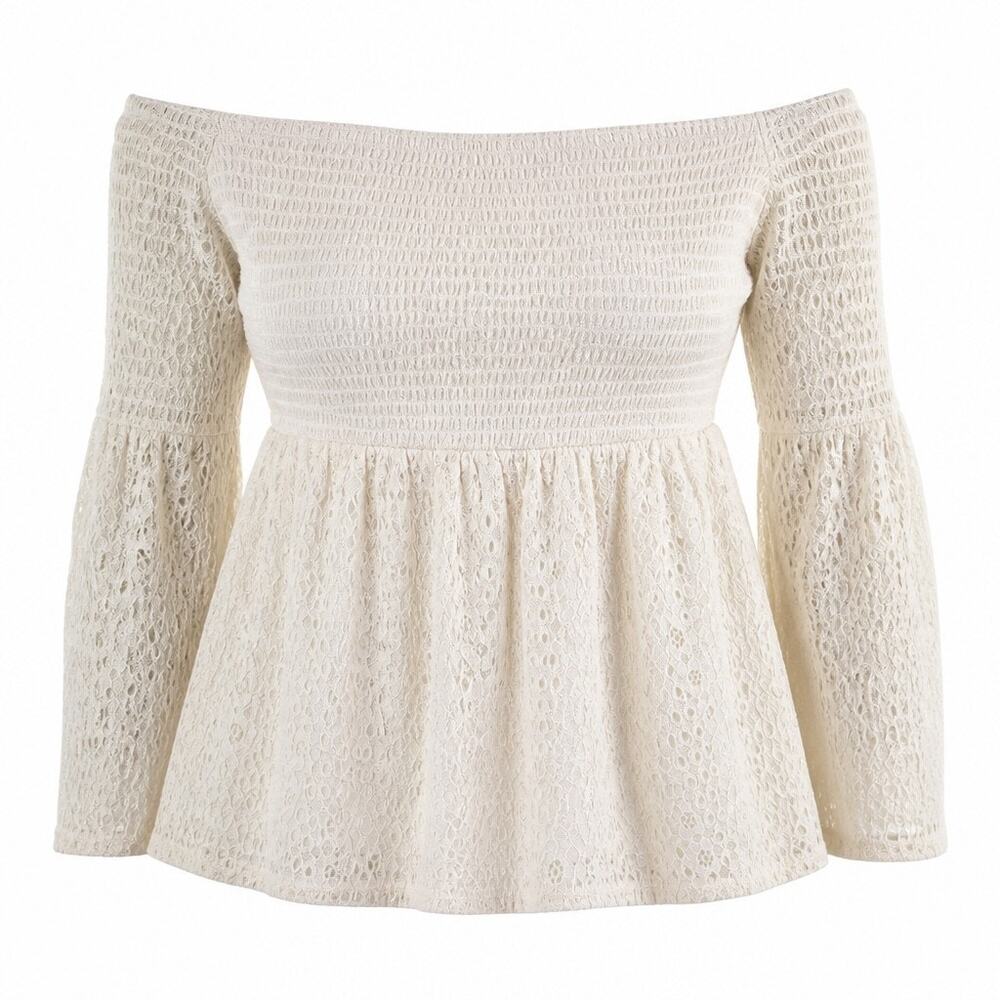 NWT Torrid Eyelet Smocked Off the Shoulder Top Blouse Lined Cream MSRP $59